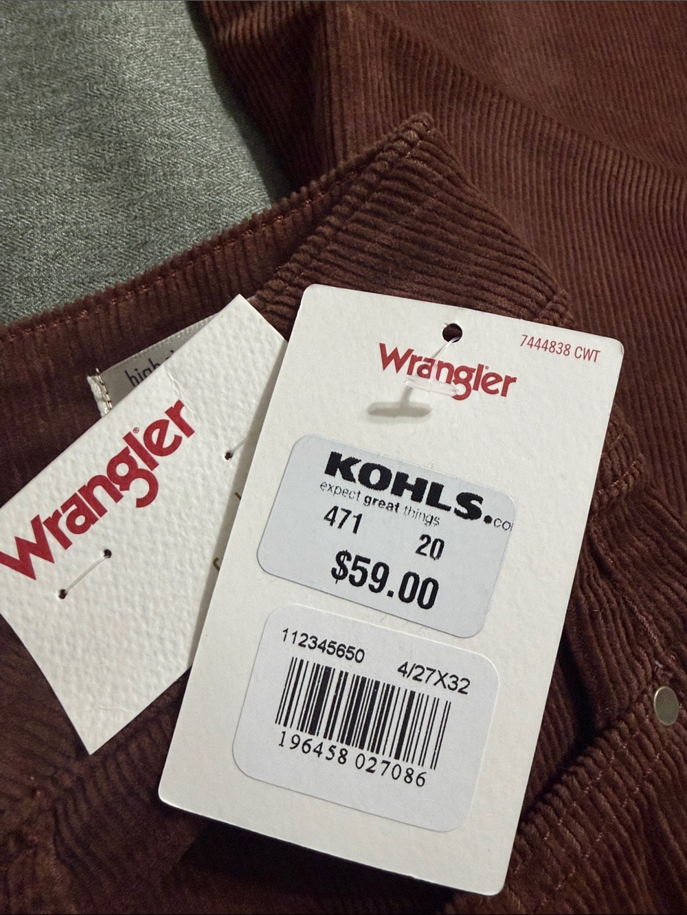 Wrangler Rust Brown Corduroy Flare Pants - Picture 3 of 5